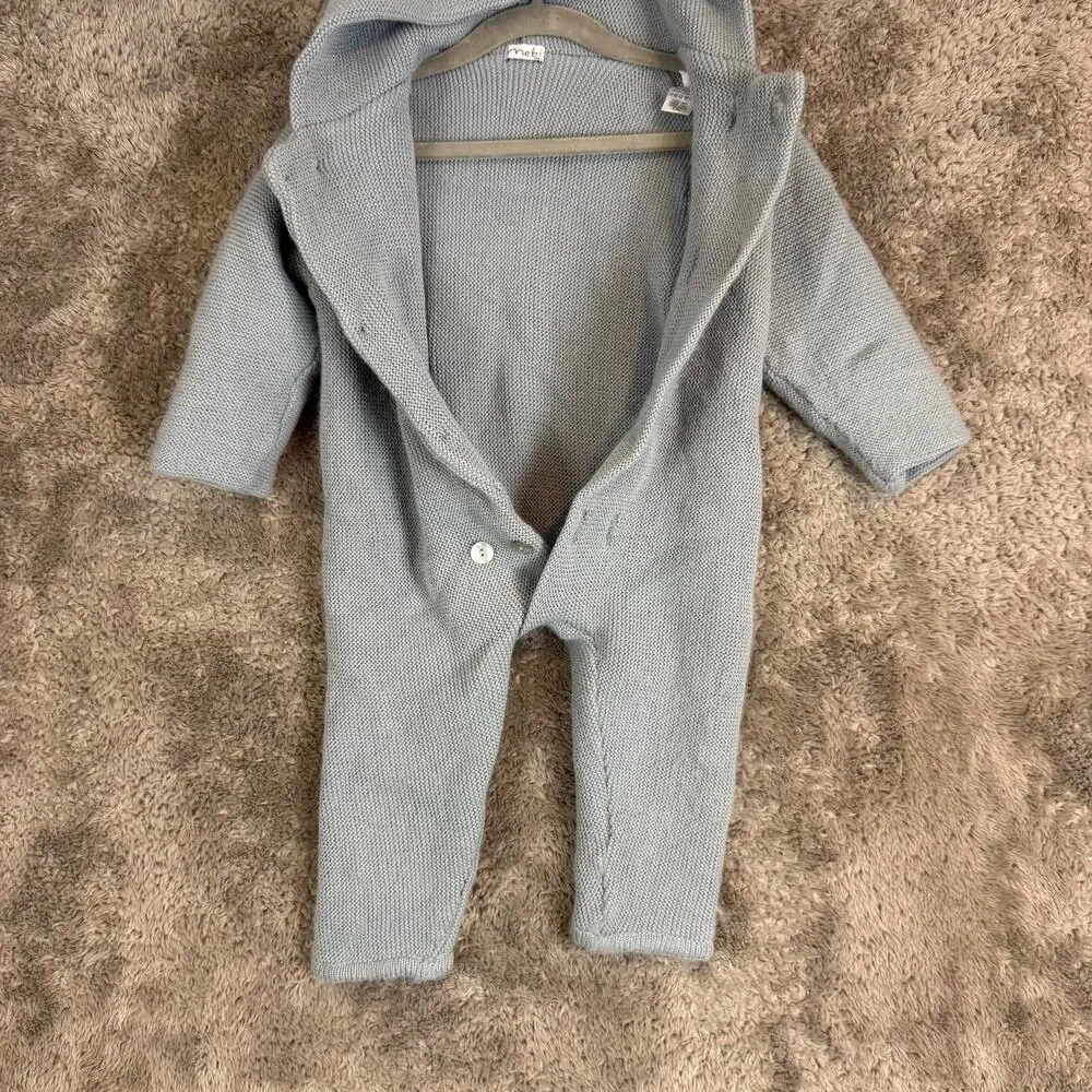 Mebi Baby Seed Stitch Knit Pram Suit Romper Hood One Piece Sweater 24 Months